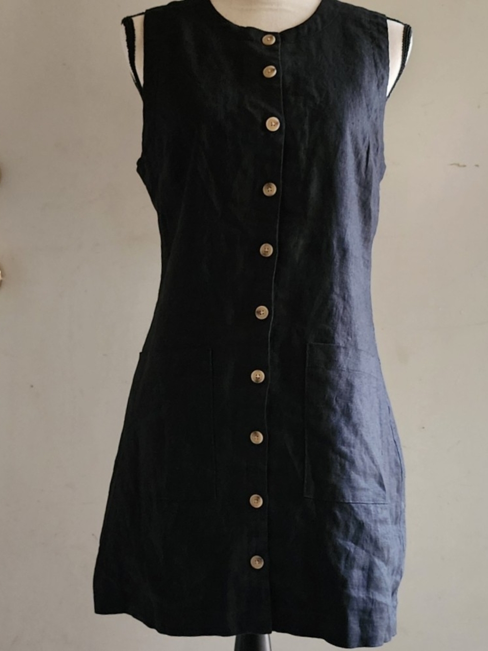 BLANK NYC "City Nights" Linen Button-Front Mini Dress - Black - Size Medium